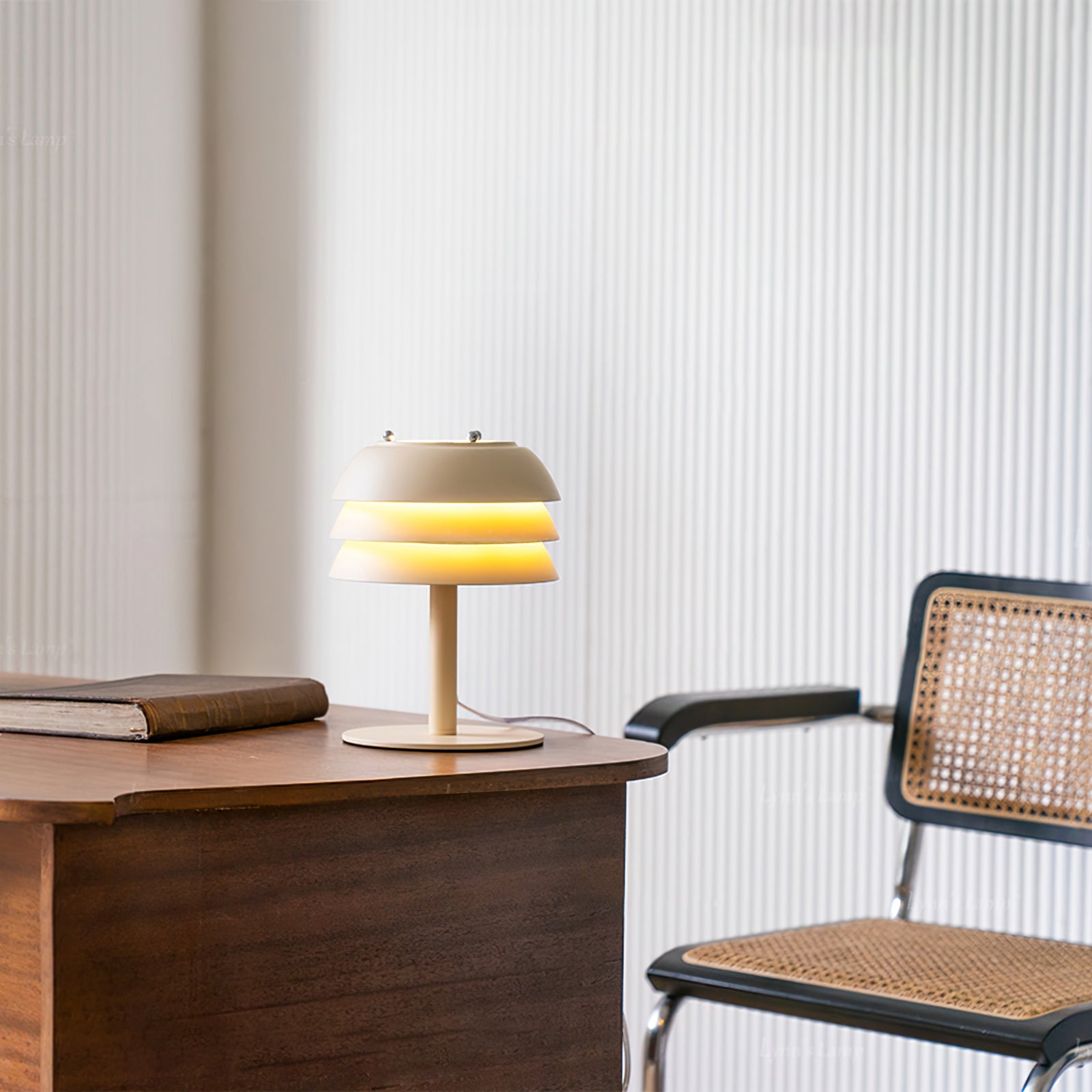 Modern Beige Table Lamp with Layered Design – Stylish Desk or Bedside Lamp 7