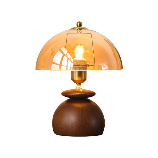 Modern Vintage Table Lamp with Wooden Base and Amber Glass Shade – Ideal Bedside or Desk Lamp 1