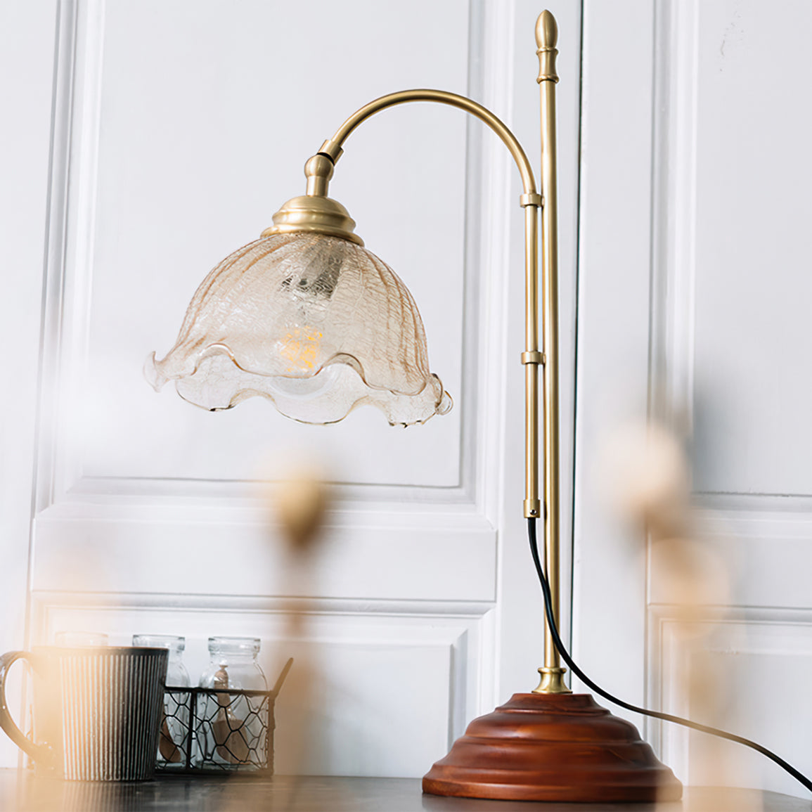 Vintage Table Lamp with Textured Glass and Copper Accents – 22 Height 3