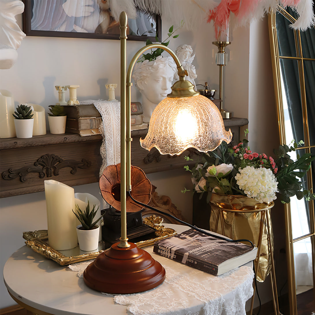 Vintage Table Lamp with Textured Glass and Copper Accents – 22 Height 6