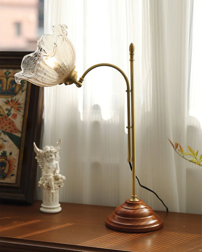 Vintage Table Lamp with Textured Glass and Copper Accents – 22 Height 9