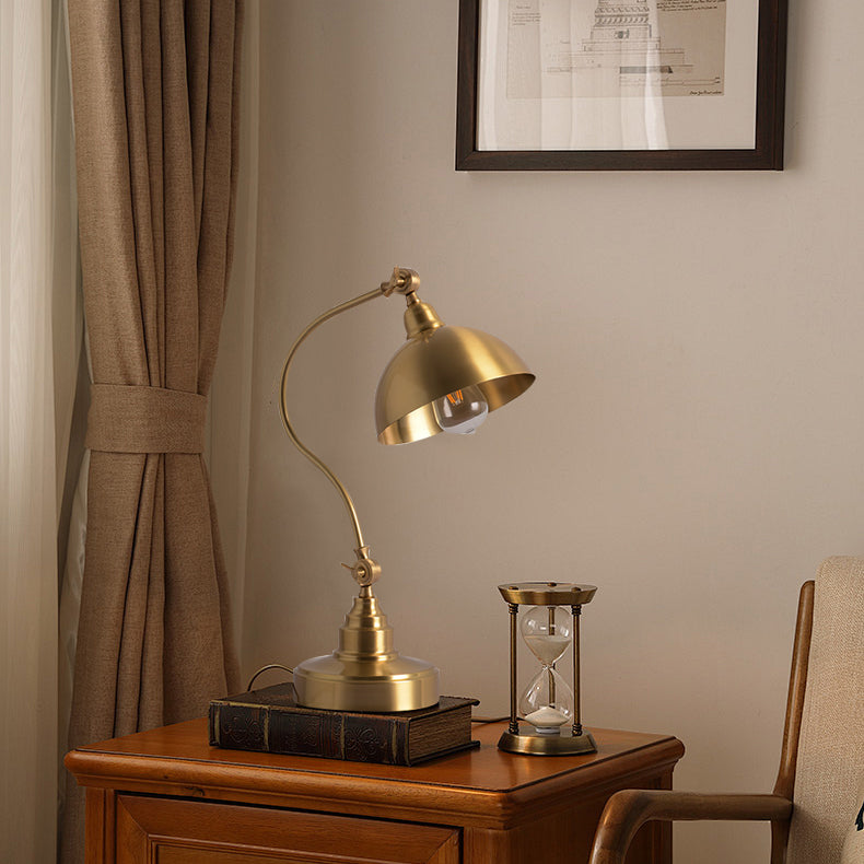 Brass Table Lamp with Adjustable Arm and Dome Shade – Modern Desk Light 5