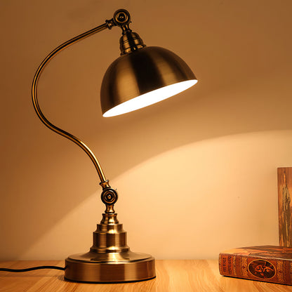 Brass Table Lamp with Adjustable Arm and Dome Shade – Modern Desk Light 9
