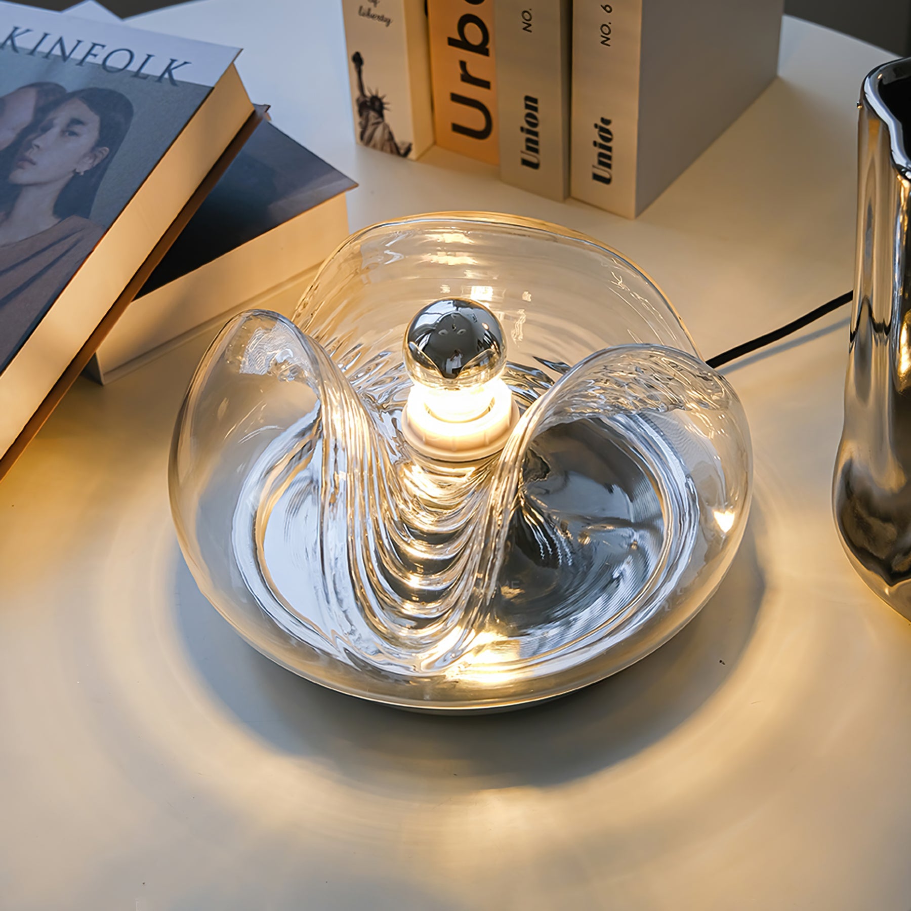 Wave Koch Table Lamp with Clear Shade and Chrome Frame – Modern Ambient Lighting 7