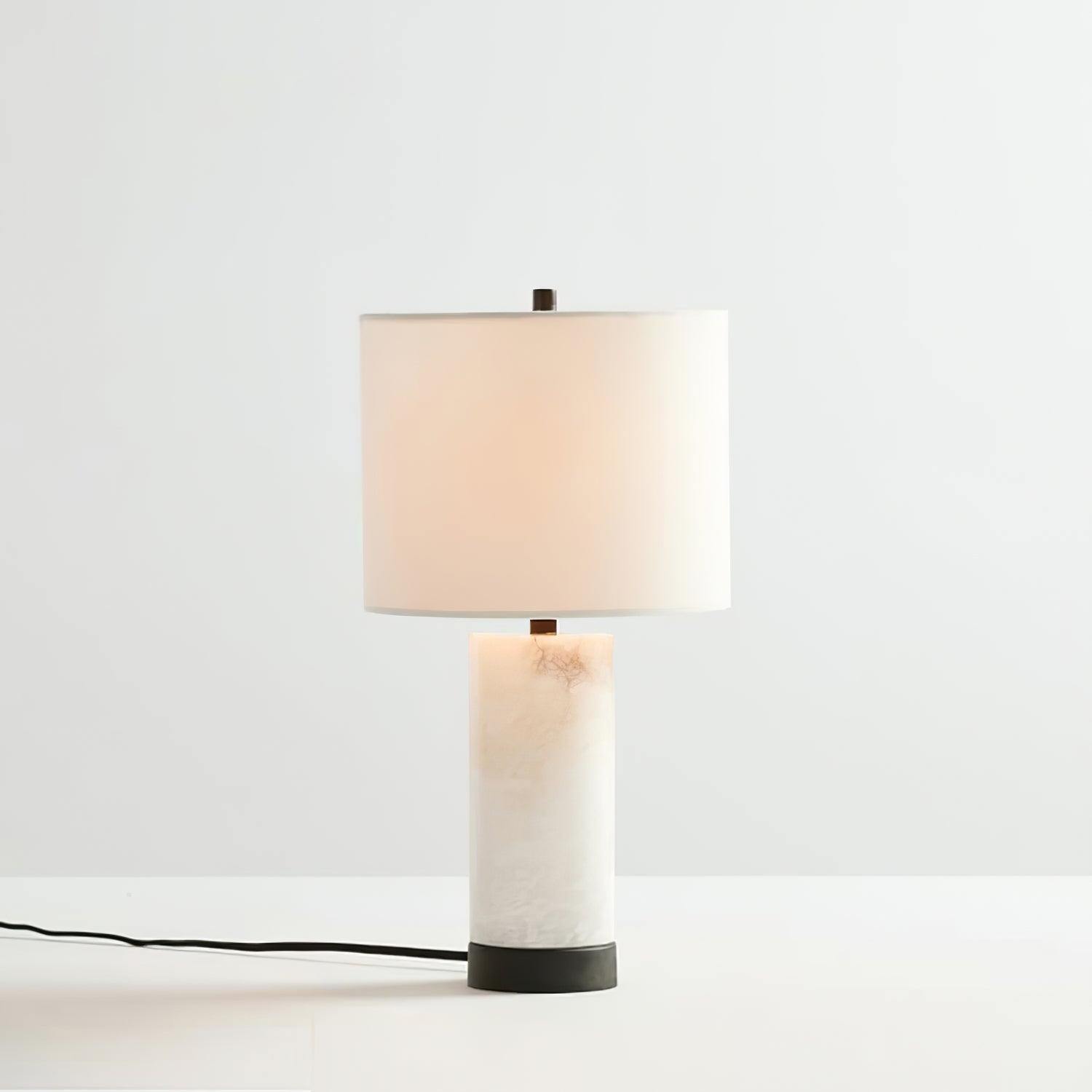 Elegant Marble Table Lamp with Iron Detailing – Alabaster Body and Ivory Shade 1