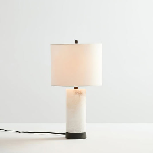 Elegant Marble Table Lamp with Iron Detailing – Alabaster Body and Ivory Shade 1
