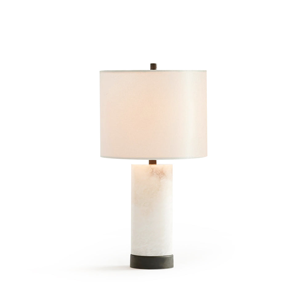 Elegant Marble Table Lamp with Iron Detailing – Alabaster Body and Ivory Shade 2