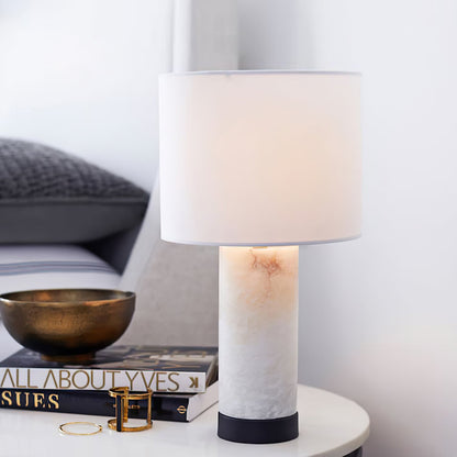 Elegant Marble Table Lamp with Iron Detailing – Alabaster Body and Ivory Shade 3