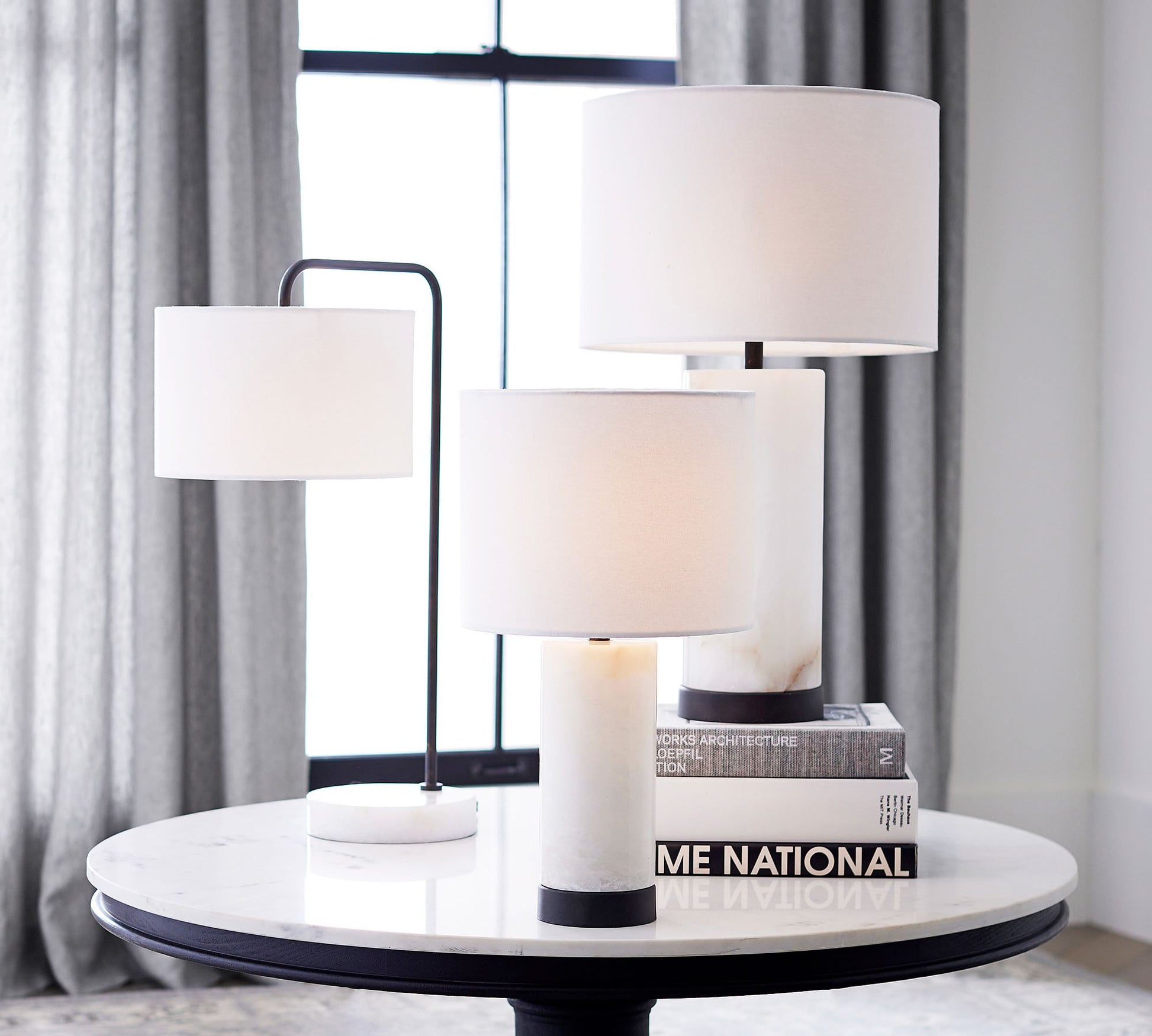 Elegant Marble Table Lamp with Iron Detailing – Alabaster Body and Ivory Shade 4