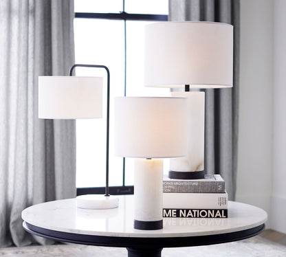 Elegant Marble Table Lamp with Iron Detailing – Alabaster Body and Ivory Shade 4