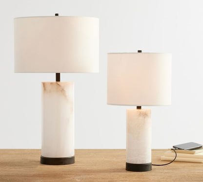 Elegant Marble Table Lamp with Iron Detailing – Alabaster Body and Ivory Shade 5