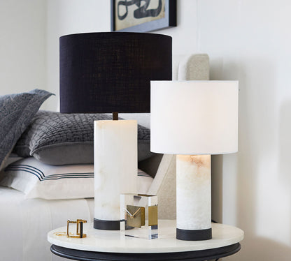 Elegant Marble Table Lamp with Iron Detailing – Alabaster Body and Ivory Shade 7