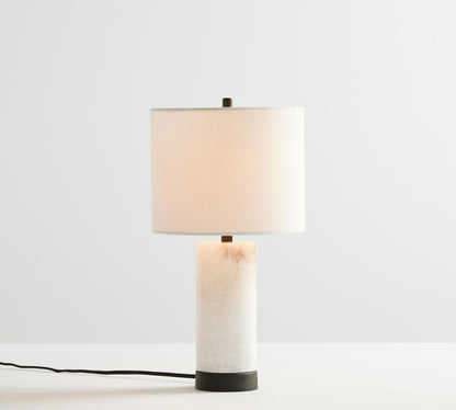 Elegant Marble Table Lamp with Iron Detailing – Alabaster Body and Ivory Shade 9