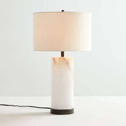 Elegant Marble Table Lamp with Iron Detailing – Alabaster Body and Ivory Shade 10