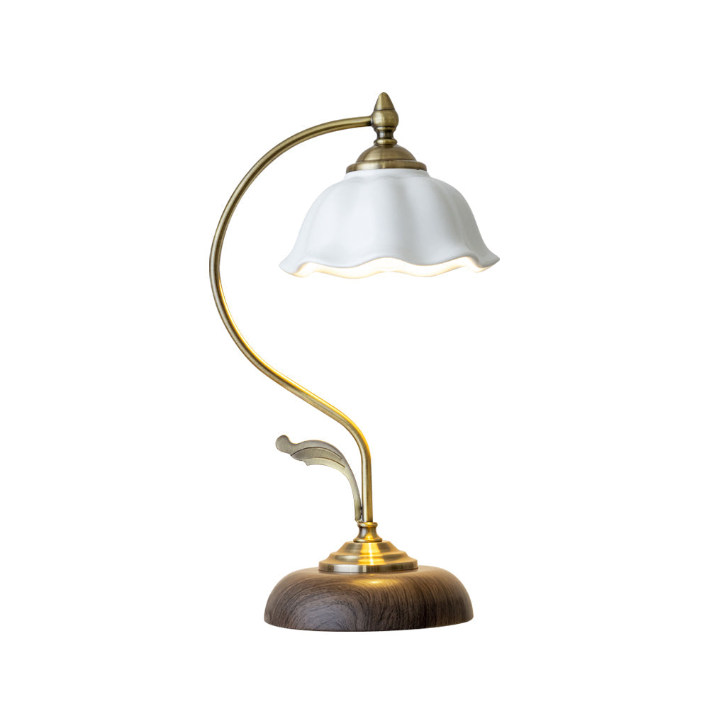 Ceramic Table Lamp with Flower Shade – Touch Control, USB Charging – White and Gold 1