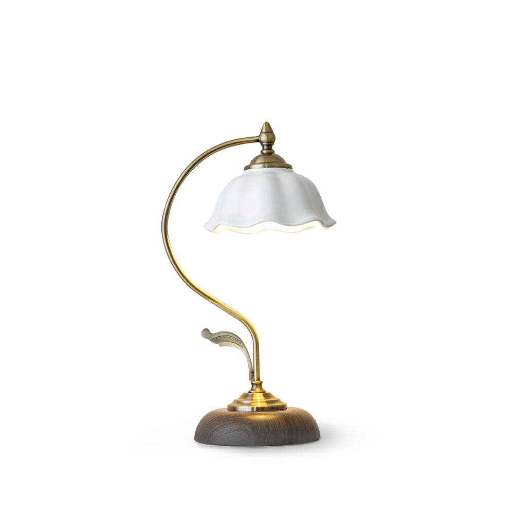 Ceramic Table Lamp with Flower Shade – Touch Control, USB Charging – White and Gold 2