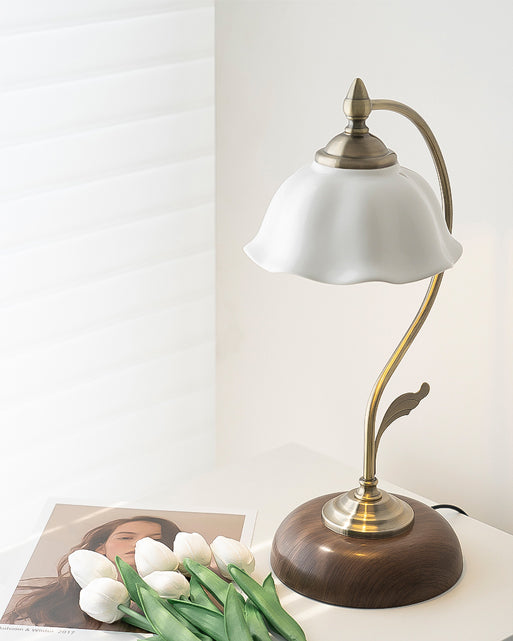 Ceramic Table Lamp with Flower Shade – Touch Control, USB Charging – White and Gold 4