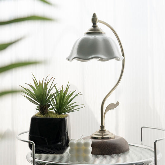 Ceramic Table Lamp with Flower Shade – Touch Control, USB Charging – White and Gold 7