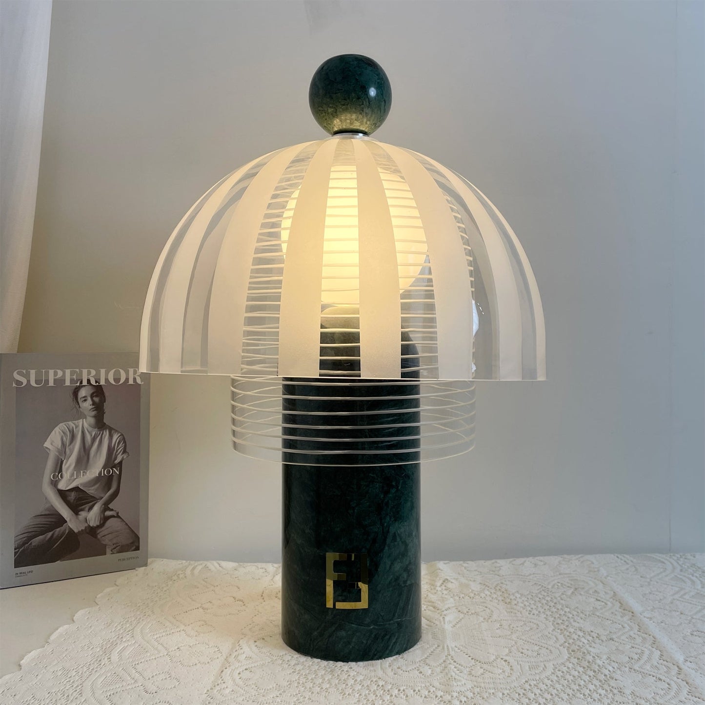 Modern Table Lamp with Green Marble Base and Glass Dome – Stylish Desk or Bedside Lamp 3