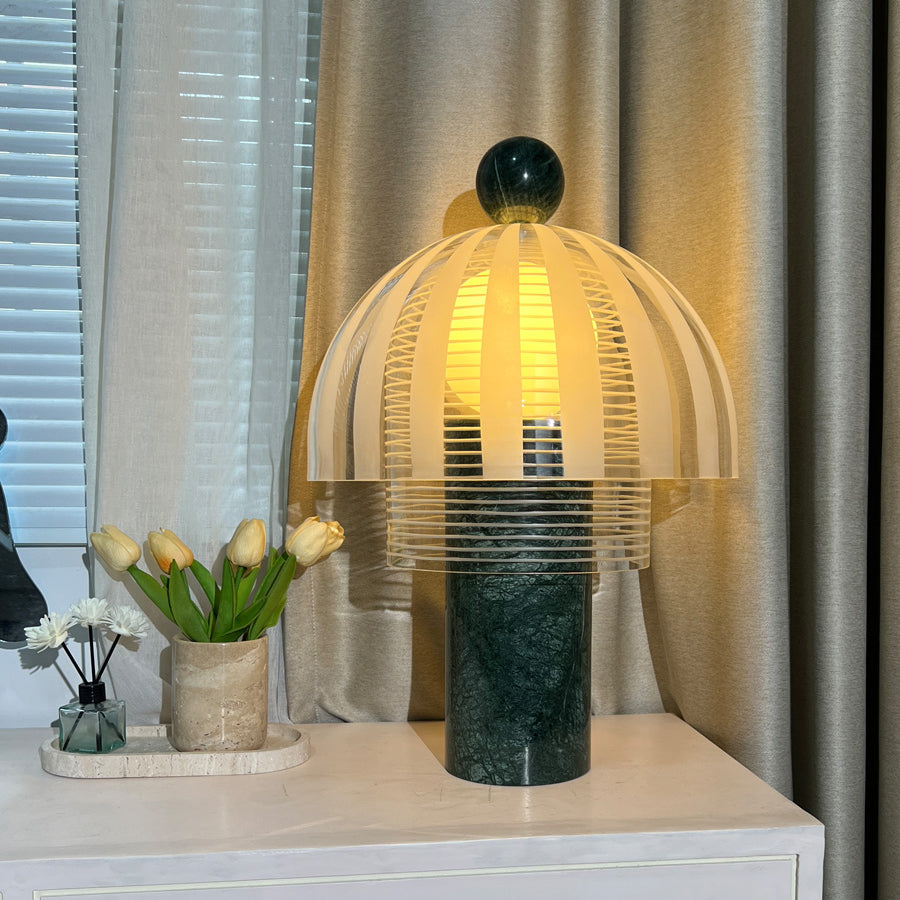 Modern Table Lamp with Green Marble Base and Glass Dome – Stylish Desk or Bedside Lamp 4
