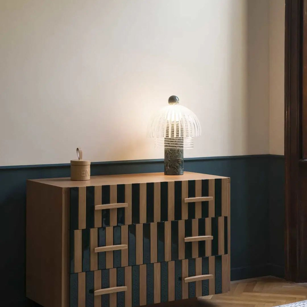Modern Table Lamp with Green Marble Base and Glass Dome – Stylish Desk or Bedside Lamp 5