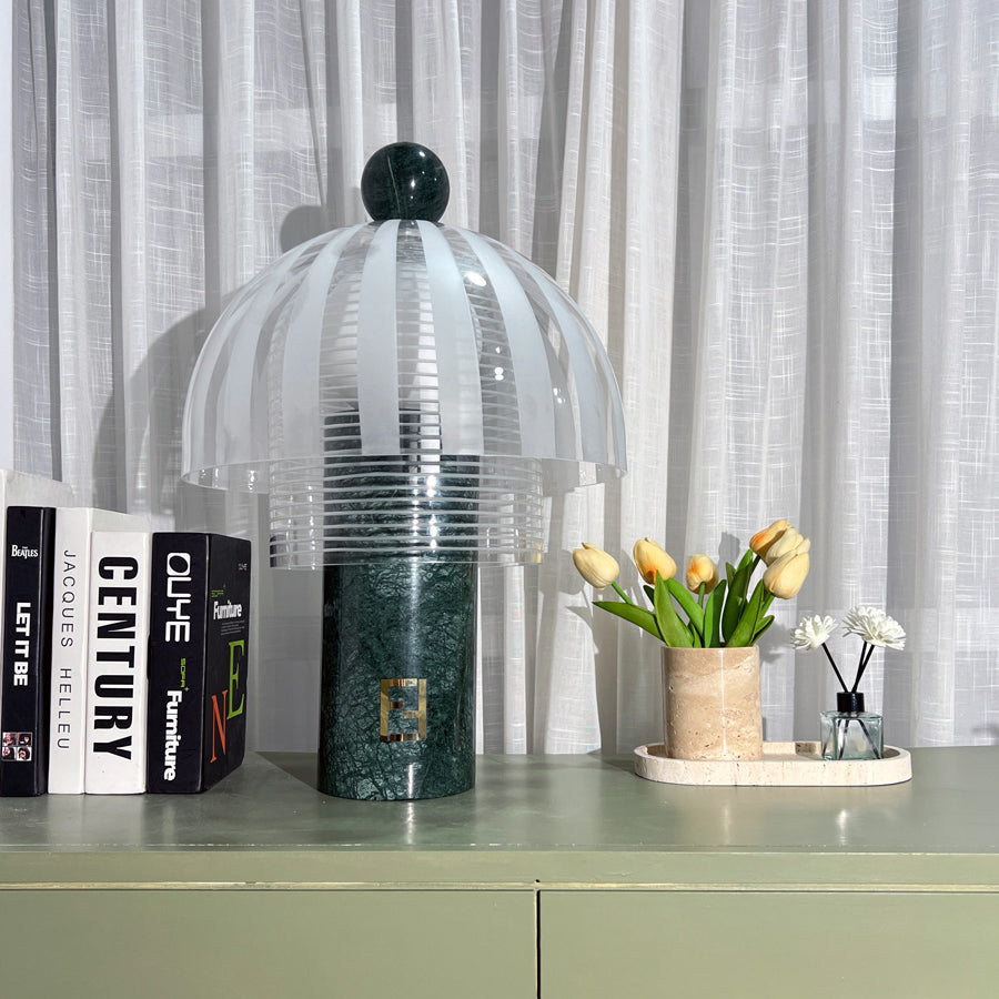 Modern Table Lamp with Green Marble Base and Glass Dome – Stylish Desk or Bedside Lamp 8