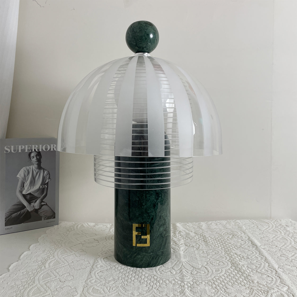 Modern Table Lamp with Green Marble Base and Glass Dome – Stylish Desk or Bedside Lamp 9