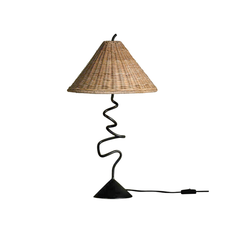 Zigzag Table Lamp with Rattan Shade – Unique Bedside or Desk Lamp for Living Room 1
