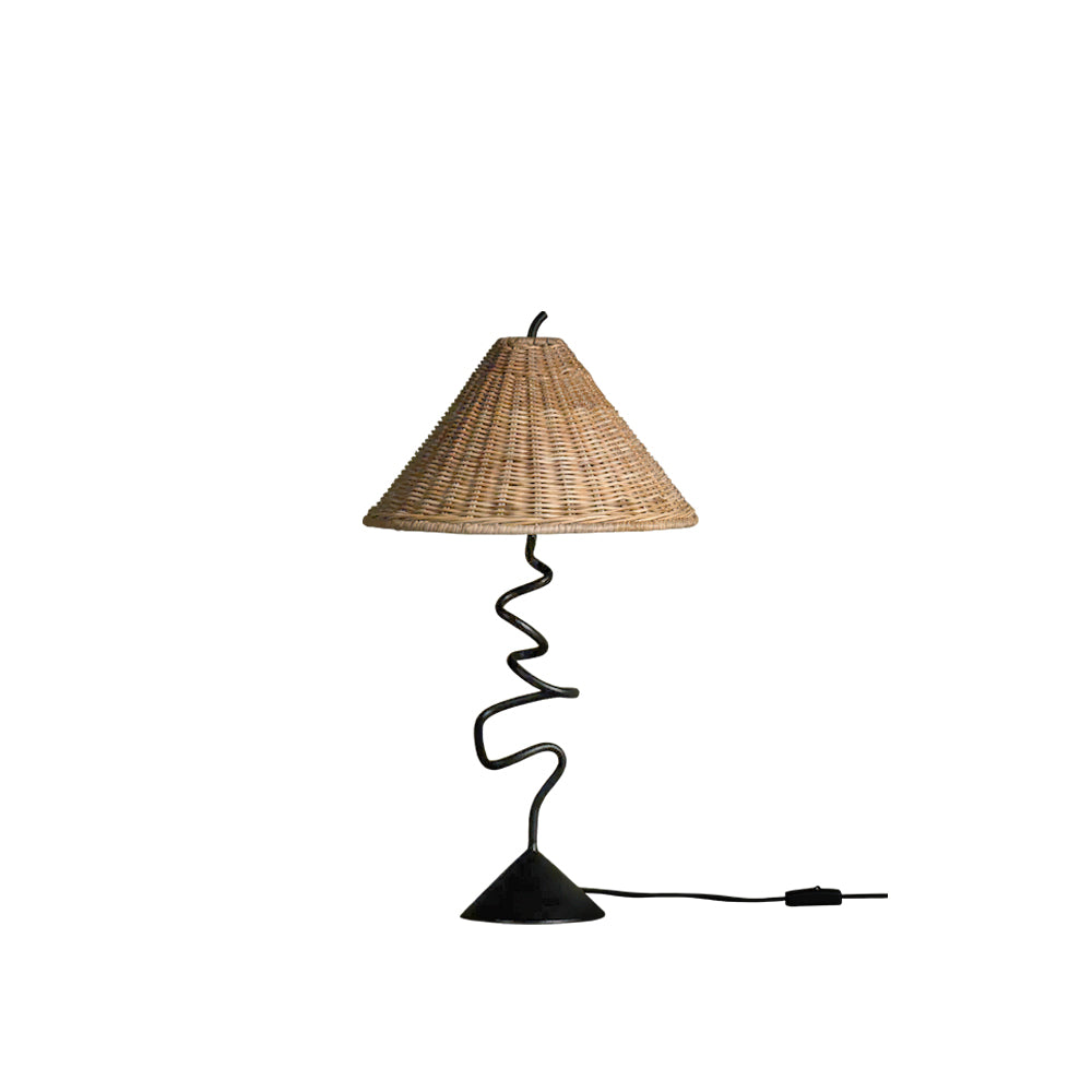 Zigzag Table Lamp with Rattan Shade – Unique Bedside or Desk Lamp for Living Room 2