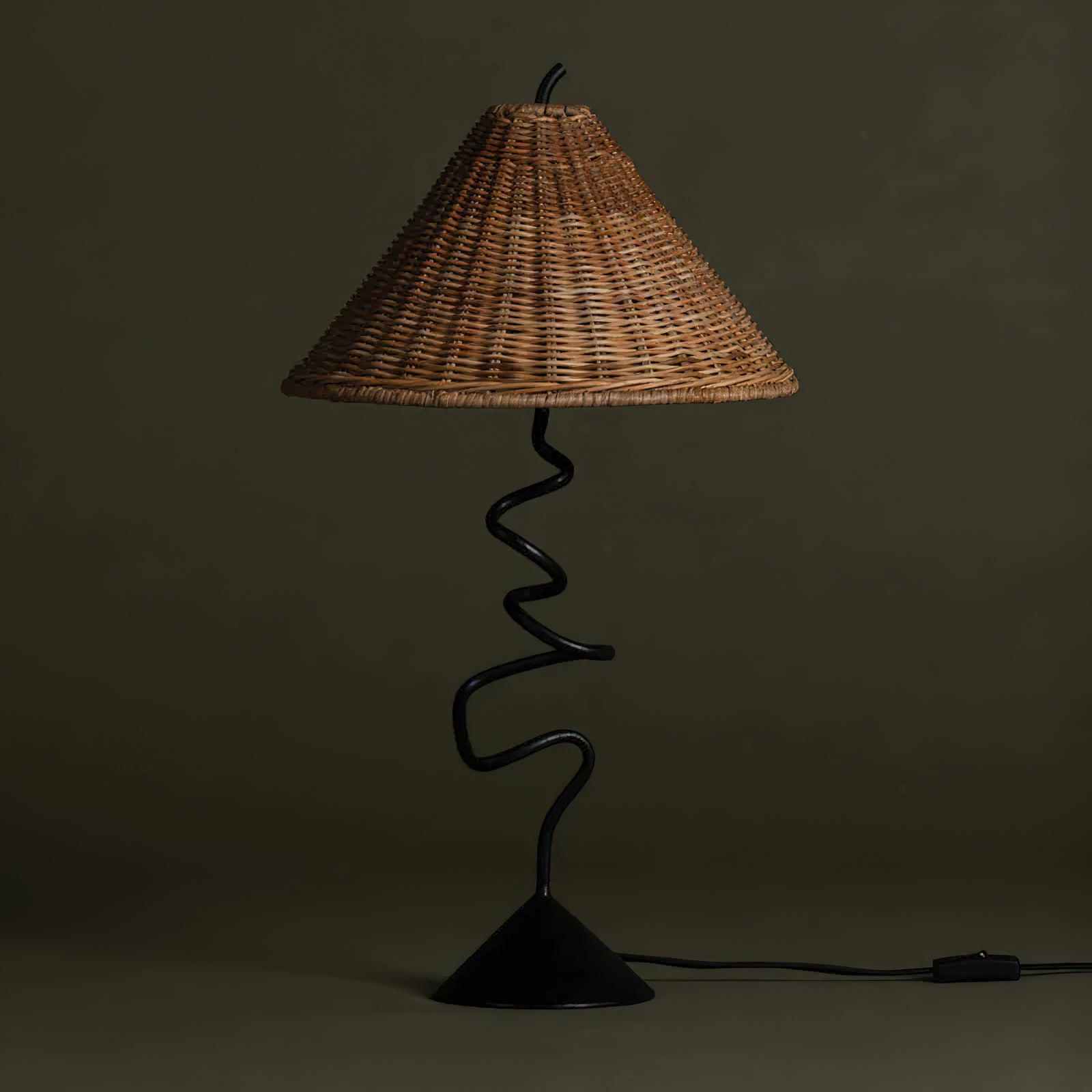 Zigzag Table Lamp with Rattan Shade – Unique Bedside or Desk Lamp for Living Room 4