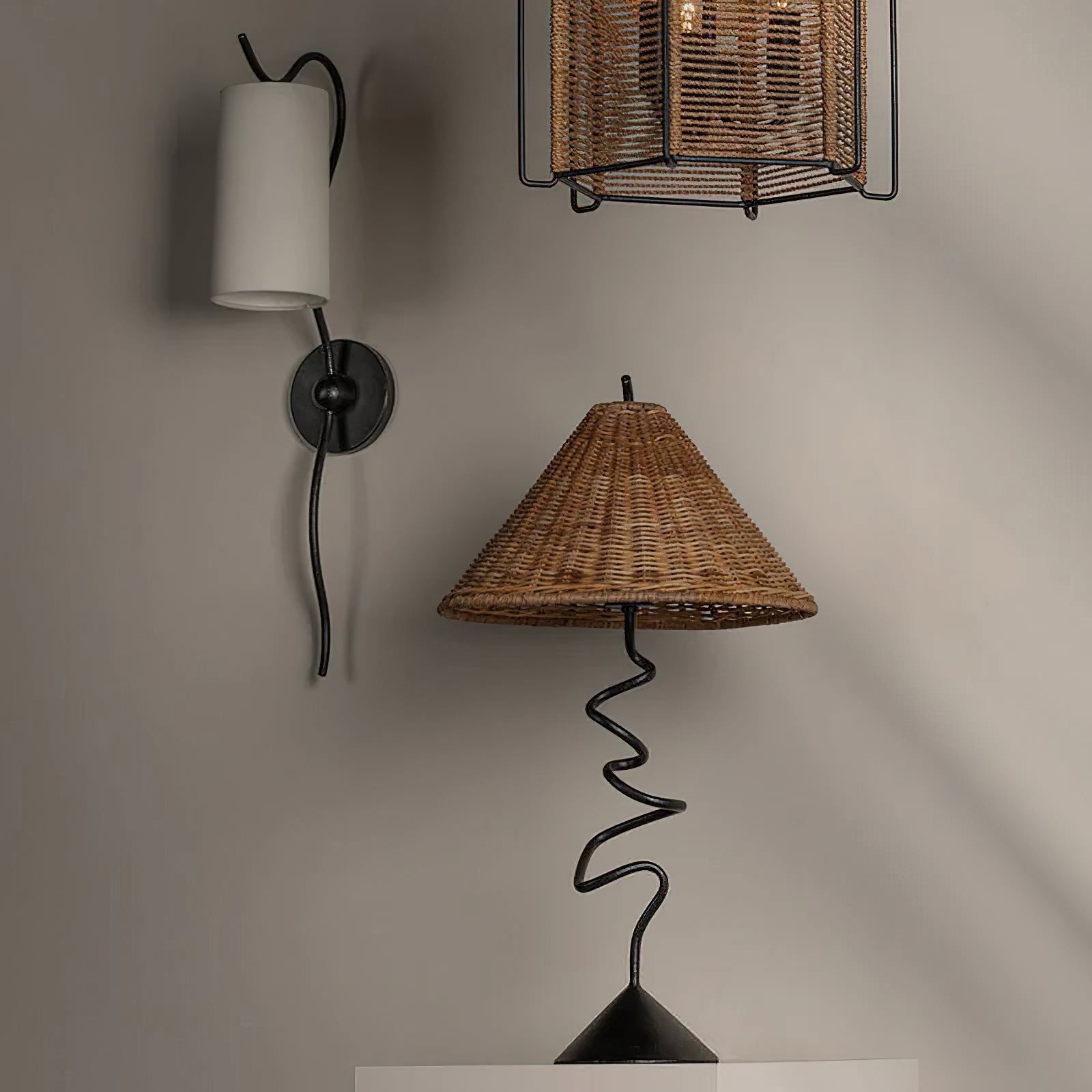 Zigzag Table Lamp with Rattan Shade – Unique Bedside or Desk Lamp for Living Room 6