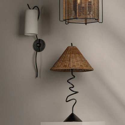 Zigzag Table Lamp with Rattan Shade – Unique Bedside or Desk Lamp for Living Room 6